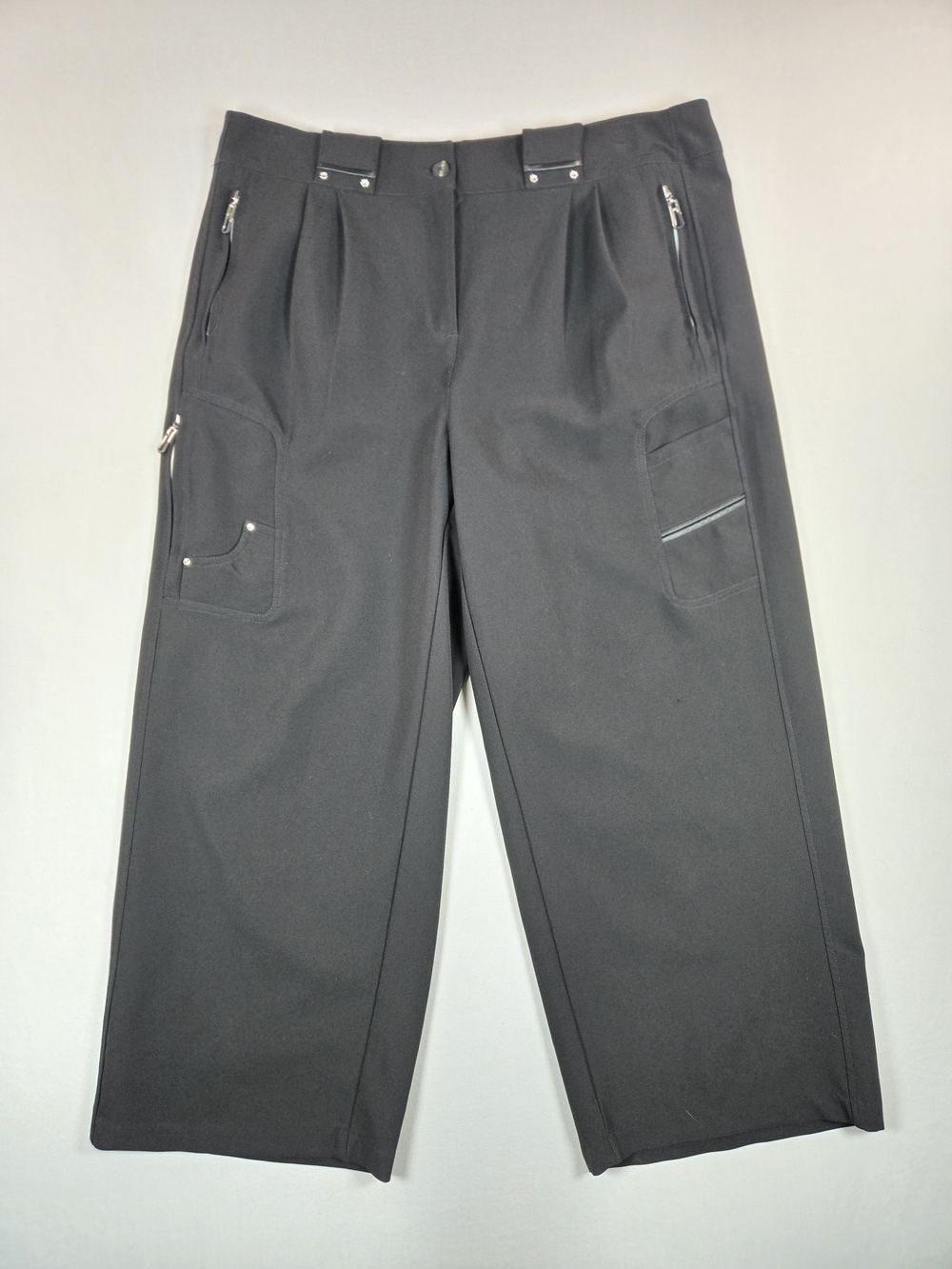 Jamie Sadock Black Wide Leg Cropped Golf Pants Capri Cargo Pockets Size 12